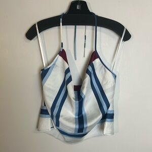 NWT Loft Striped Halter Top - Blue-White satin Size M old Money Corpcore chic